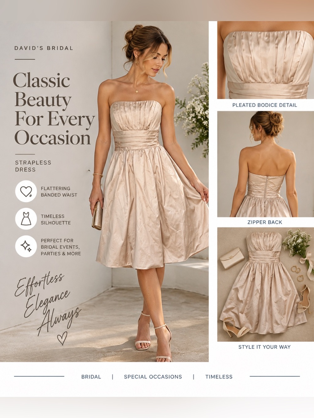 David's Bridal Strapless Dress